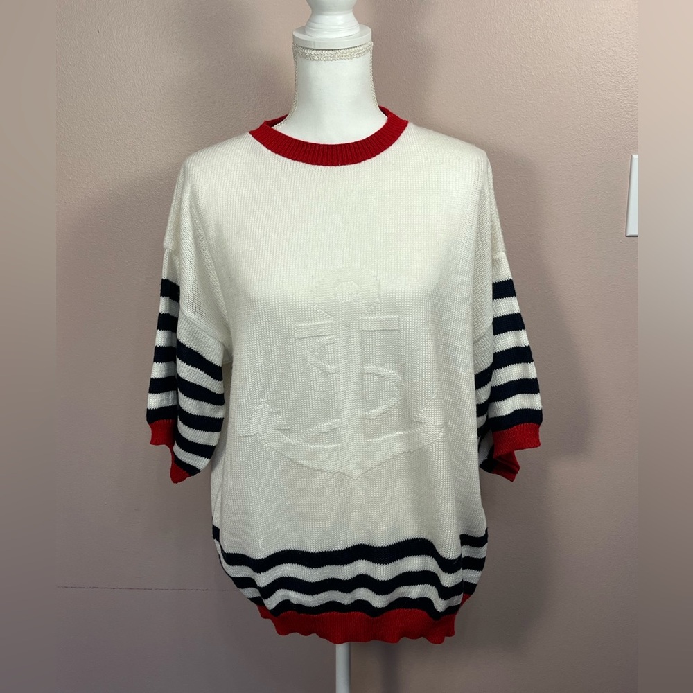 Vintage Nautical Striped Sweater - Red, White, and Blue